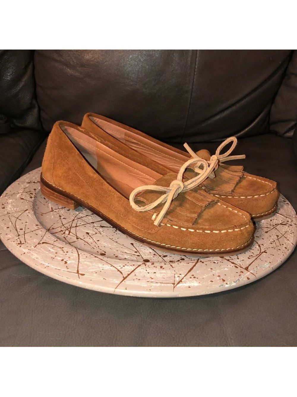 Lucky 8.5M Genuine Suede Leather Slip on Loafers Shoes with Fringe & Ties